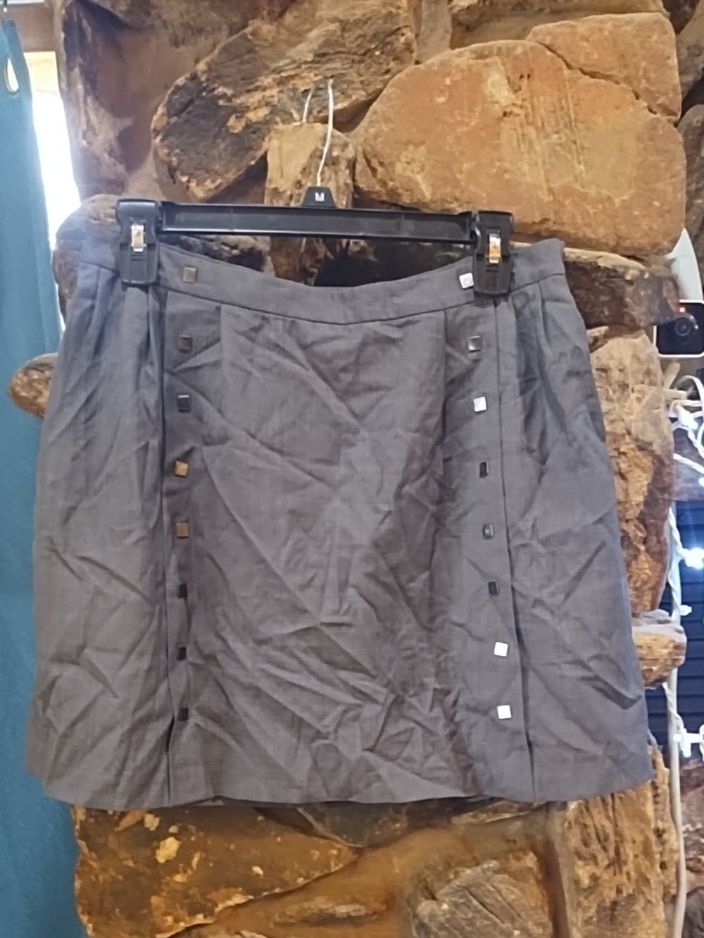 Hawks Women's Slate Gray A-Line Skirt with Side Button Detail